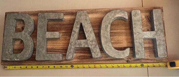 BEACH Wood and Galvanized Metal Wall Sign