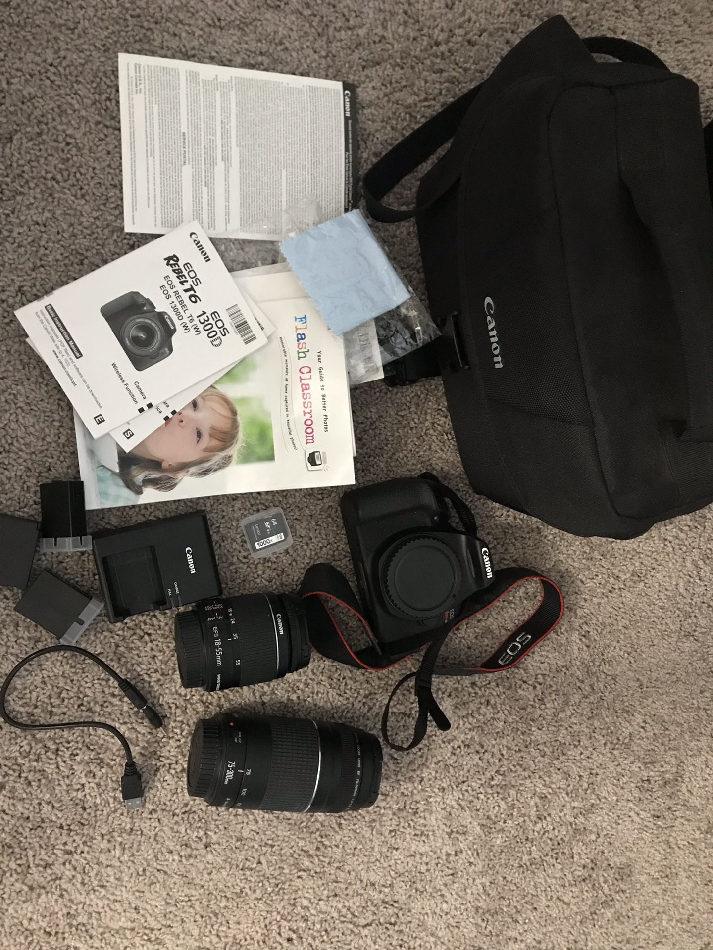 Canon EOS Rebel T6 Camera w/ 18-55mm & 75-300mm lenses