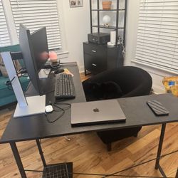 Black Office Set: Office Desk And File Cabinet With Shelves 