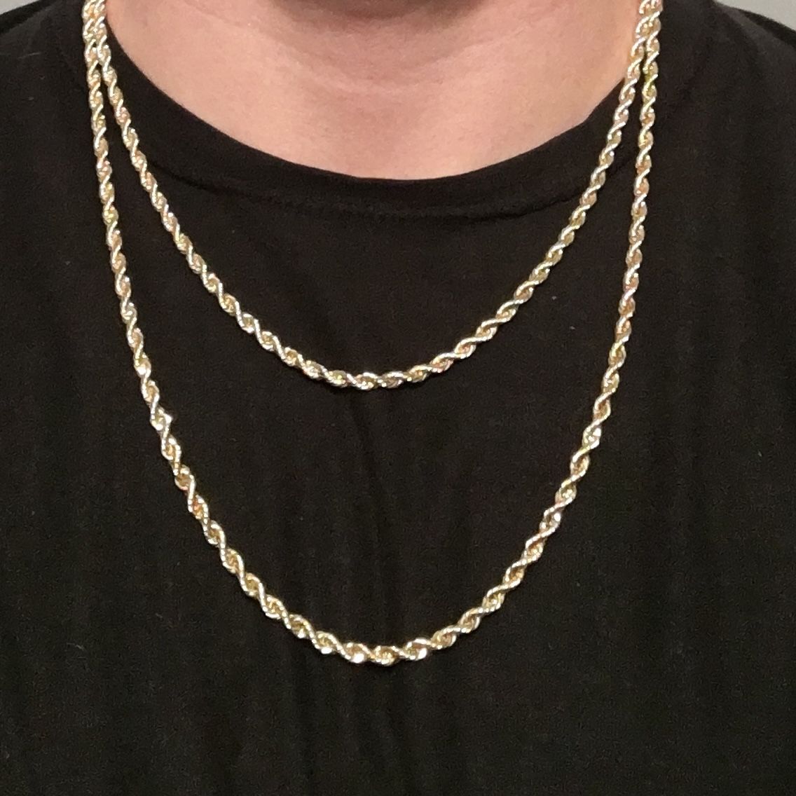 Gold Chain Rope Chain Necklace 20in 4mm And 24in 4mm Necklace Bundle Set