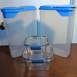 lot of 4 plastic food storage containers (2 cereal, 1 xsmall misc and 1 small misc) ALL for $2!