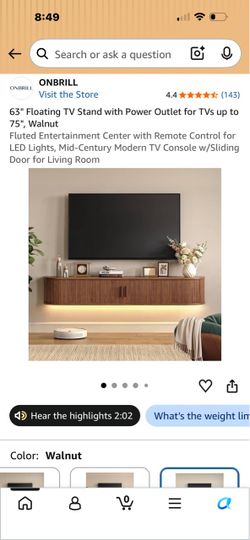 ONBRILL 63" Floating TV Stand Walnut
