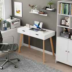 2 Drawers White Desk 