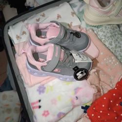 starter, pink with gray and white, size 8 