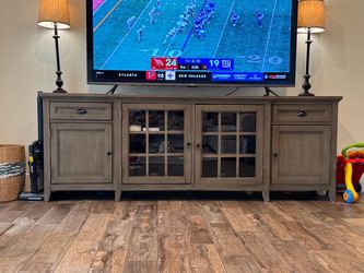 Large Gray Wood TV Console Cabinet