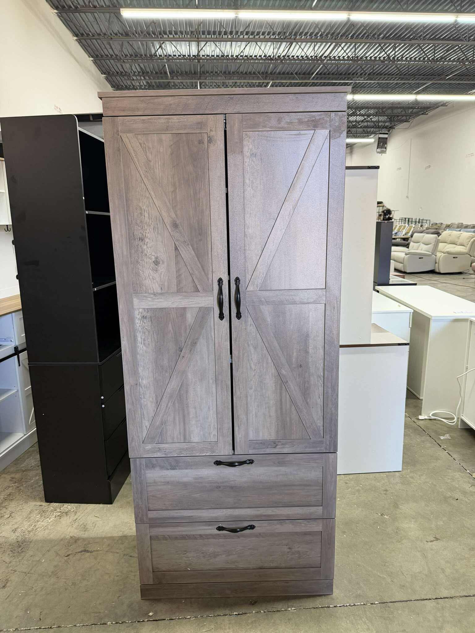 70'' Tall Kitchen Pantry with Shelf & Drawer, Farmhouse 2 Door Pantry Storage Cabinet