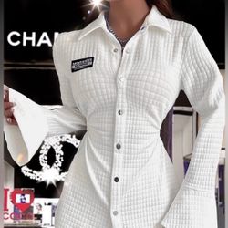 NWT, Lavishly Paris Chic Letter Patched  Flounce Sleeve Shirt Dress