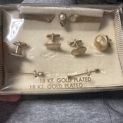 18k Gold Plated Cuff Link And Tie Clip Set