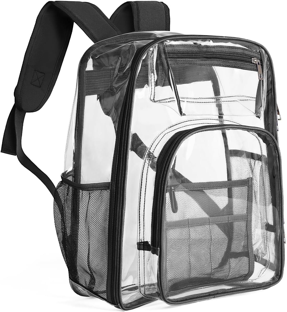 Clear Backpack-Transparent Bookbag With Reinforced Strap & Heavy Duty PVC Multi-Pockets College Workplace, Black