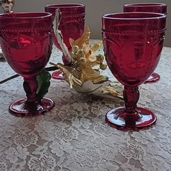 Set De 4 Vasos Con Pedestal Marbella Ruby, Princess House 