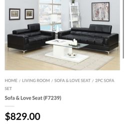 Black Faux Leather Sofa And Love Seat Set 
