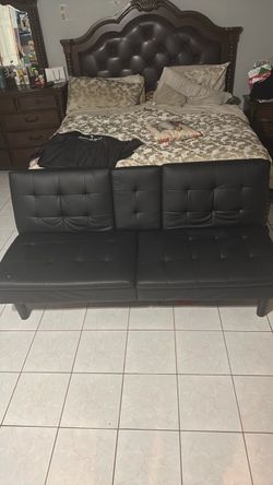 Black Faux Leather Futon Sofa