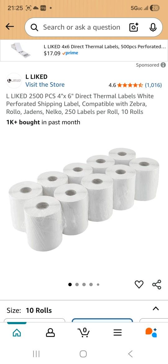 2500 PCS 4"x 6" Direct Thermal Labels