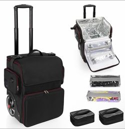 Large Makeup Train Case,Cosmetic Makeup Case For Hairstylist, Hairdresser Bag With Detachable Pouch