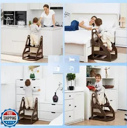 NeoBorn Toddler 2-in-1 Wooden Adjustable Step Stool and Desk, black