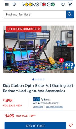 Kids Carbon Optix Black Full Gaming Loft Bedroom Led Lights And Accessories
