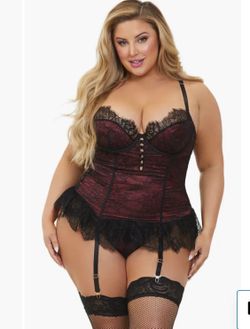 Satin And Eyelash Lace Bustier And G-String Set