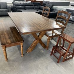 DINING TABLE  WITH TWO CHAIRS ONE BENCH  PLUS 1 KIDS CHAIR