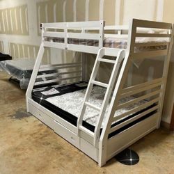 $10 Down Payment Finance 🕵🏼‍♀️New White Twin/Full Bunk Bed with 2 Storage Drawers 