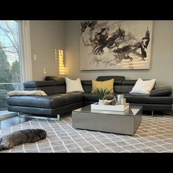 Leather Sectional Slate Gray – Left-Facing – Excellent Condition