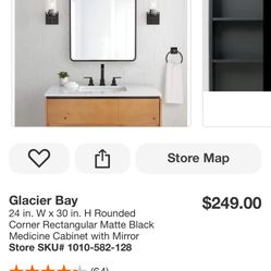 Glacier Bay 24 in. W × 30 in. H Rounded Corner Rectangular Matte Black Medicine Cabinet with Mirror