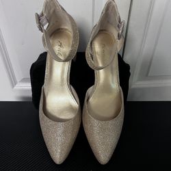 Ankis Closed Toe Chunky Heels Gold Glitter Ankle Strap Womens Size 9.5