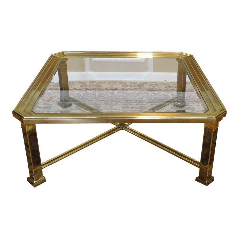 Vintage Brass & Beveled Glass Square Coffee Table