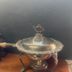 Antique Silver Silverplate Ornate Lion Foot Covered Serving Dish Chafing Dish 