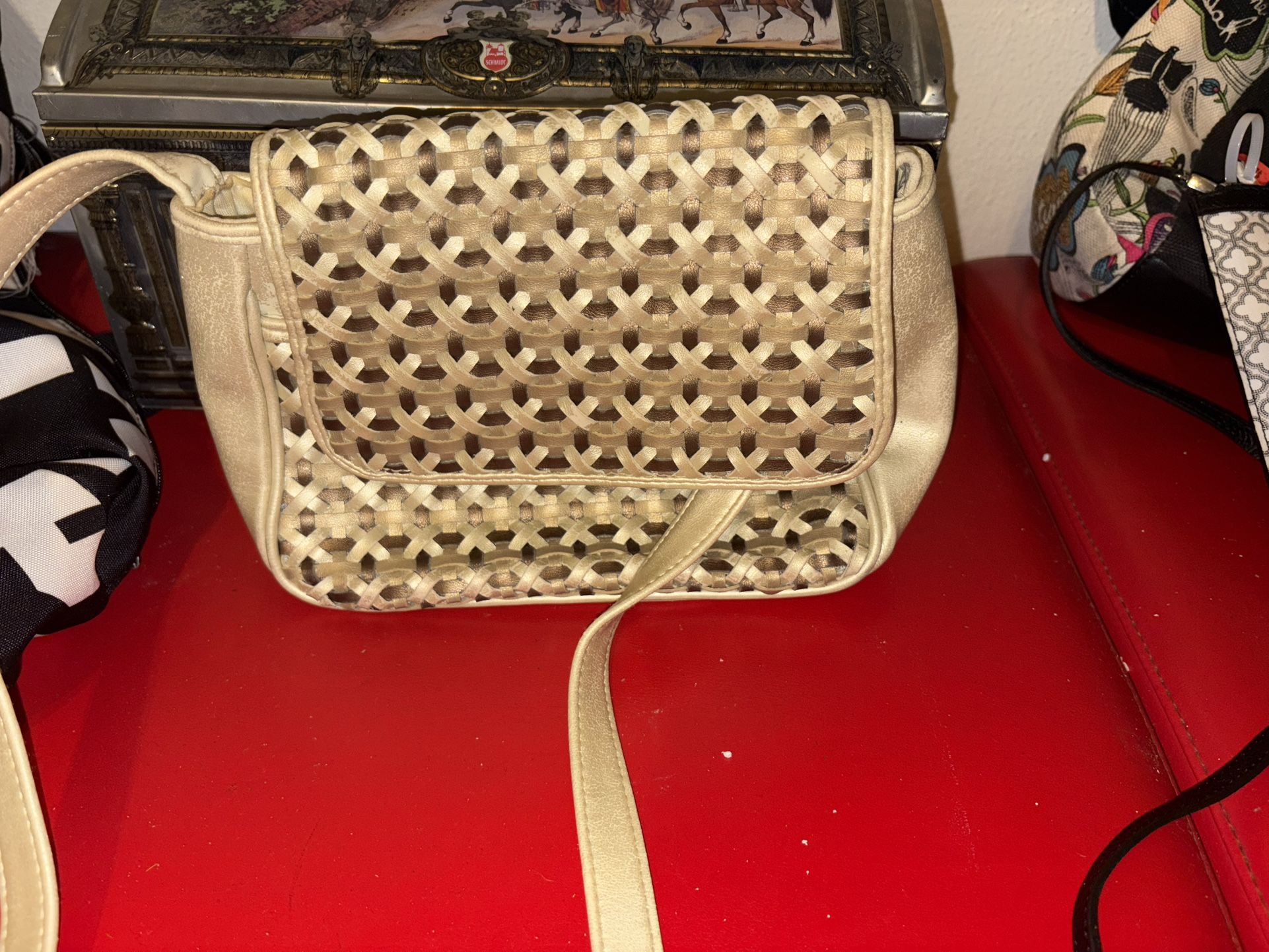 Designer Jg Hook Gold Woven Purse