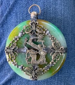 Vintage Green Jade-Style Dragon Pendant Necklace