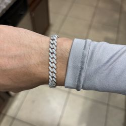 Passes Diamond Tester! 8MM Moissanite Cuban Bracelet Silver 