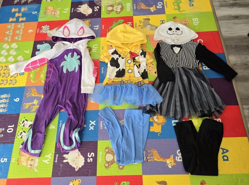 For all 3 girls toddler 4t disney costumes woody cowboy jack skellington skeleton Ghost Spider