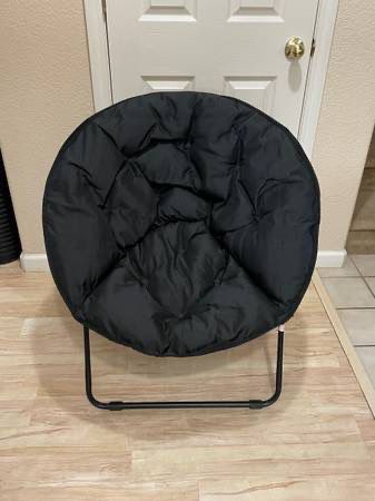 Brand New Black Saucer Dish Chair Metal Folding Frame Canvas Fabric