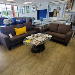 2 Piece Brown SOFA & LOVESEAT Fabric - NEW