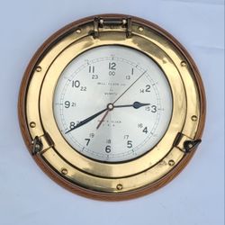 Vintage Mid Century Bell Clock Ships Clock in Solid Wood and Solid Brass