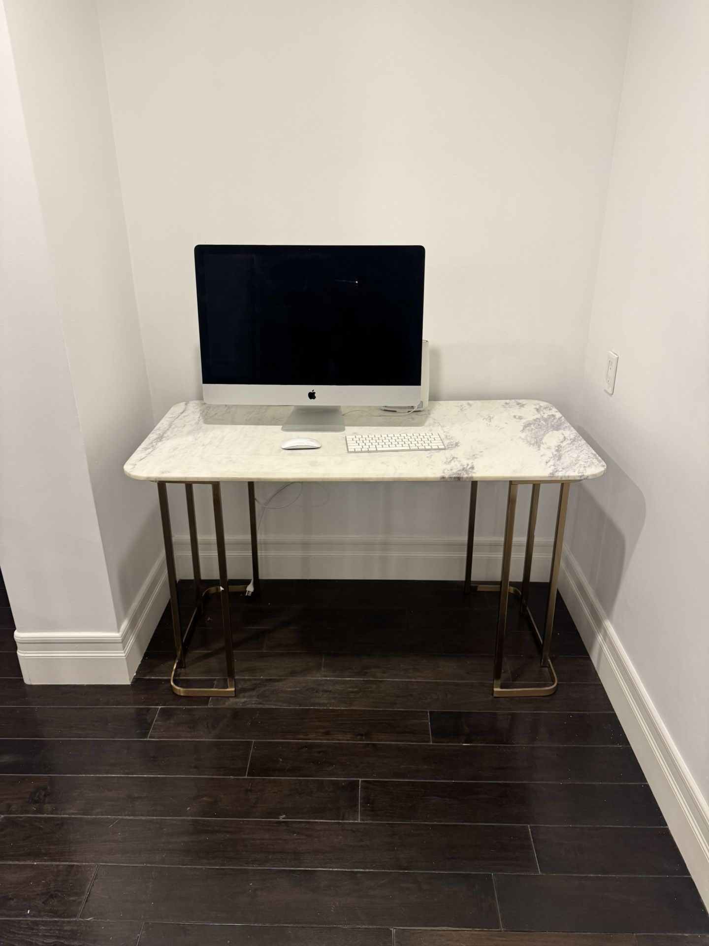 CB2 Crate & Barrel Marble Top Brass Desk