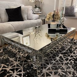 Mirrored Crystal Coffee Table + 2 Matching Side Tables – Glam Style
