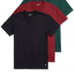 Polo Ralph Lauren V-Neck Classic Fit Undershirt 3-Pack Size S Black Red Green 