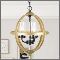 Treekee Rustic Chandelier, 14" Gold Glass Cover Luxurious Hanging Light, 3-Light Globe Vintage Pendant Ceiling Light Fixtures For Living Room Entryway