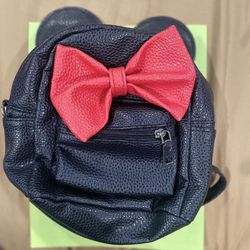 Minnie Mouse Small Backpack Black Leather Bow Adjustable Mickey Mouse Ears