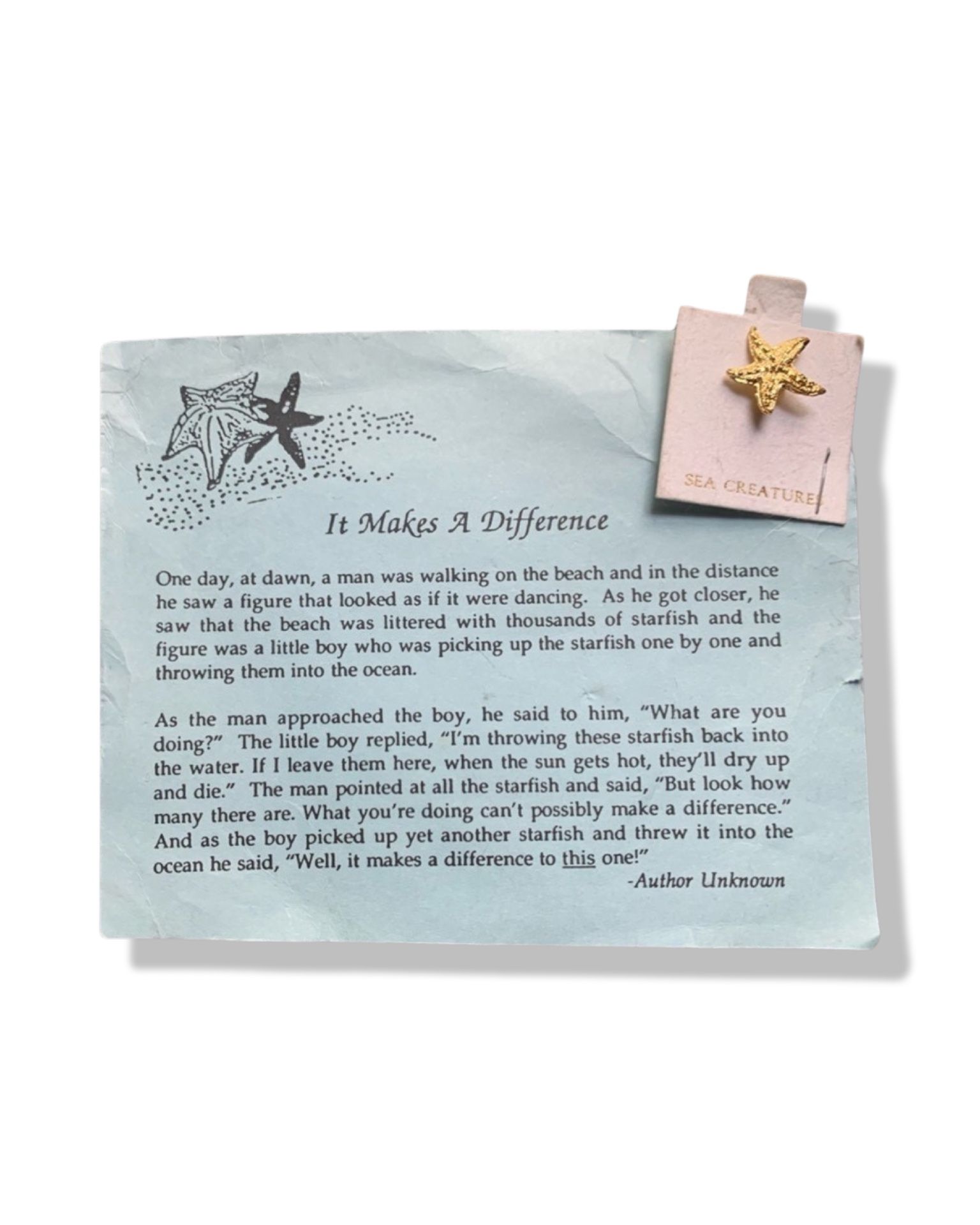 Make A Difference Metal Gold Starfish Pin