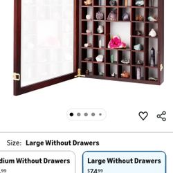 Adjustable Rock Display Case - Rock Collection Box with Fabric Bed for Mineral Display - Dark-Finish Shadow Box with Shelves for Crystal Storage - Dis