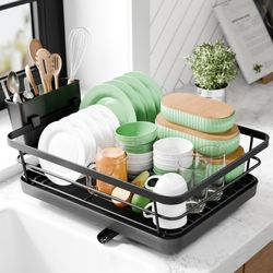 NEW Black Metal Dish Drying Rack w/ Drain Spout