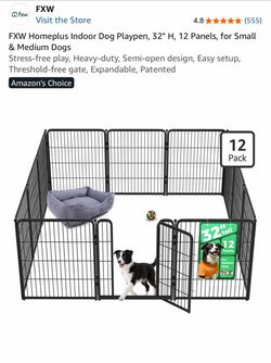 Indoor Dog Playpen, 32" H, 12Panels, for Small & Medium Dogs