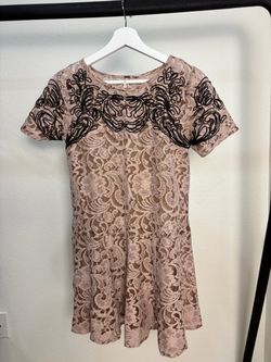 Free People Pink Lace Mini Dress with Black Embroidery