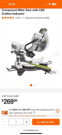 Ryobi 15amp 10in sliding compound miter saw