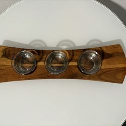 MCM Wood Candle Holder with Glass Inserts 