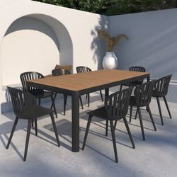 *BRAND NEW* 9 Piece Rectangular 100% FSC Certified Table Outdoor Furniture With Black Chairs Dining Set