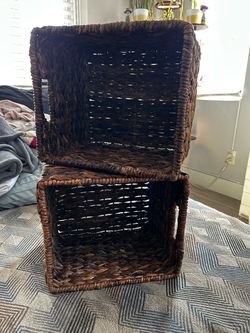 Set of 2 Woven Wicker Storage Baskets with Handles – $20 OBO