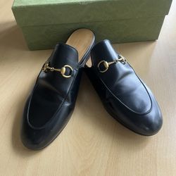 Gucci Princetown Black Leather Horsebit Mules 39 with Box